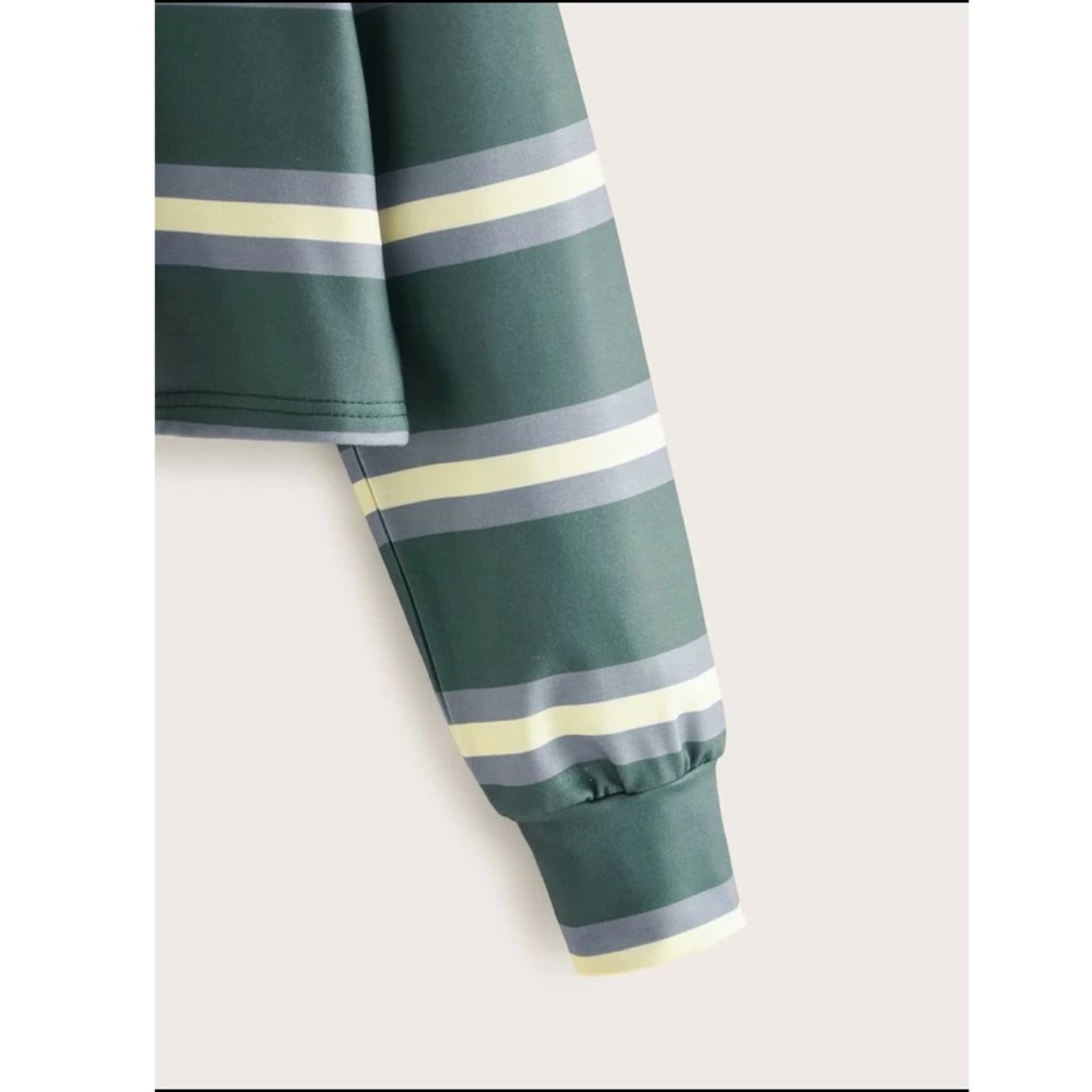 Crew Neck Striped Crop Green Pullover